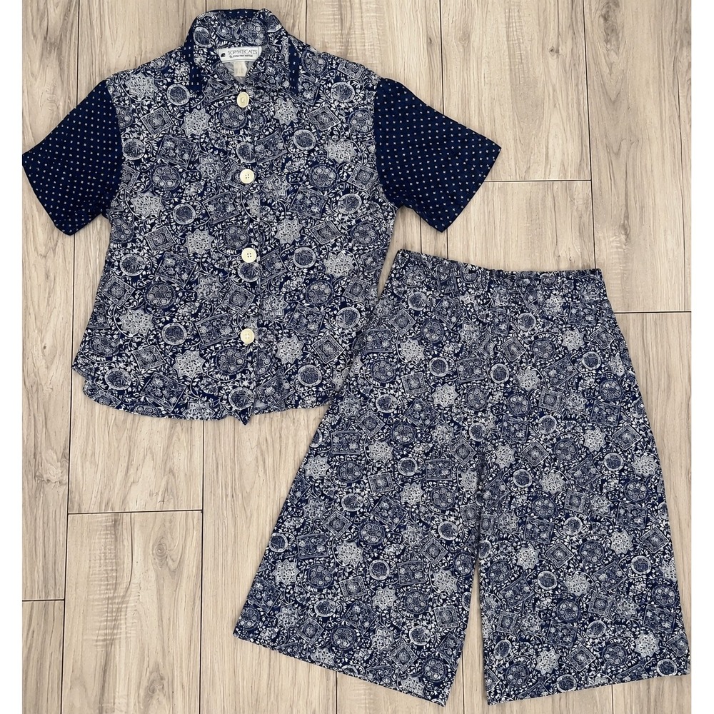 Vintage Sophisticates by Jonathan Martin Navy White Print Shirt and Pants Set S